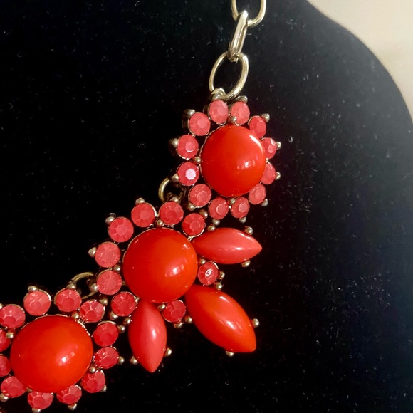 J. Crew Vibrant Orange & Gold Necklace. Statement - Picture 3 of 5
